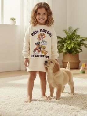Zara Cream Paw Patrol Sweatshirt Dress with Colorful Crew Graphic
